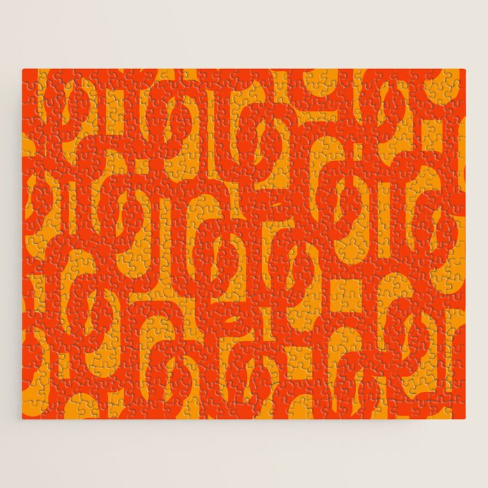 Mid Century Modern Loop Abstract Orange Yellow Pattern Jigsaw Puzzle Gallery Image 1