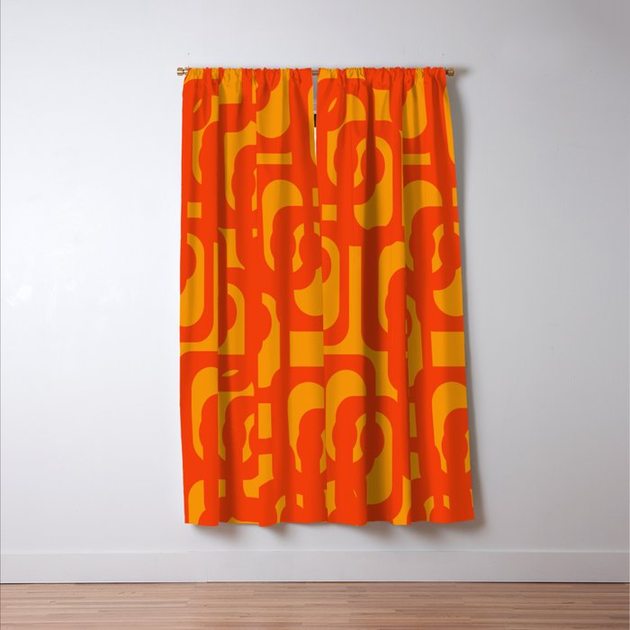 Mid Century Modern Loop Abstract Orange Yellow Pattern Window Curtain Gallery Image 3