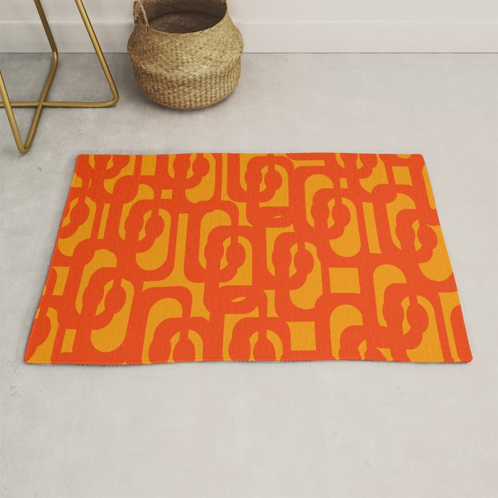 Mid Century Modern Loop Abstract Orange Yellow Pattern Rug Gallery Image 1