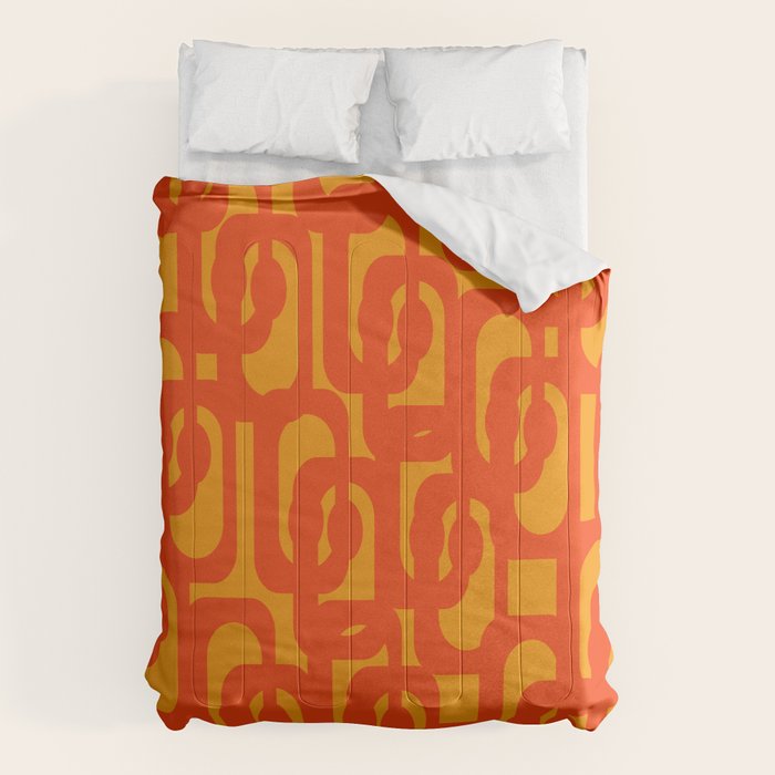 Mid Century Modern Loop Abstract Orange Yellow Pattern Comforter Gallery Image 6