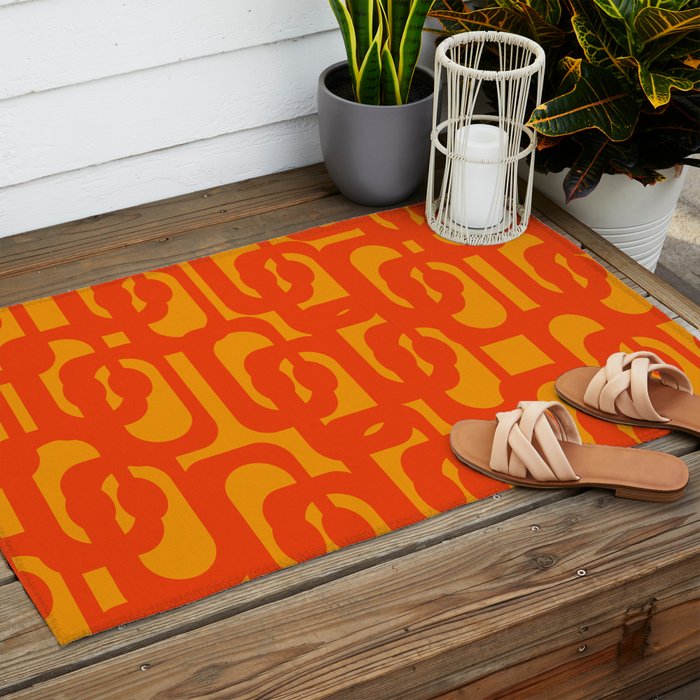 Mid Century Modern Loop Abstract Orange Yellow Pattern Outdoor Rug Gallery Image 2