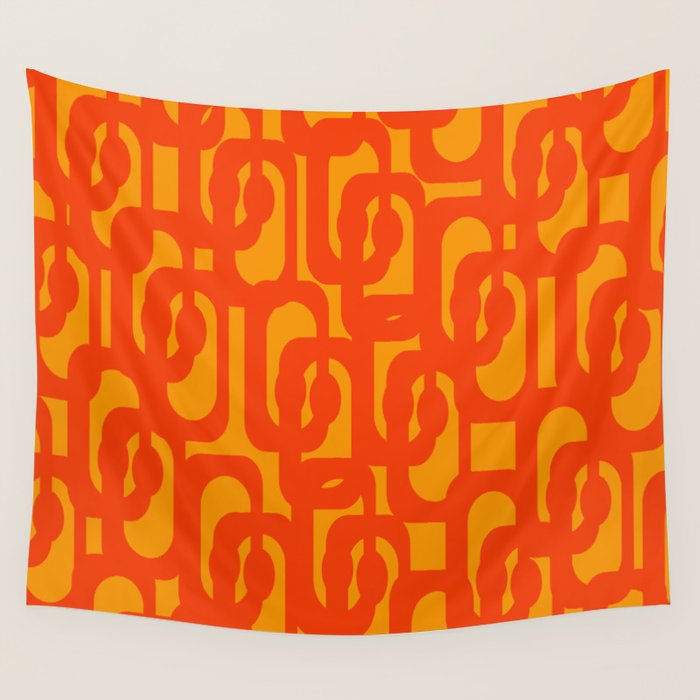 Mid Century Modern Loop Abstract Orange Yellow Pattern Wall Tapestry Gallery Image 4