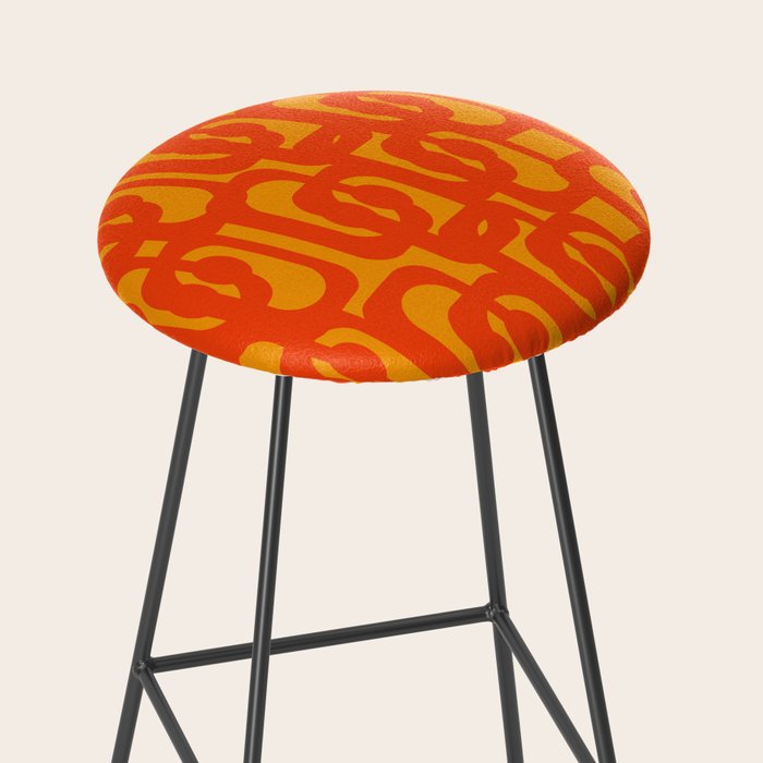 Mid Century Modern Loop Abstract Orange Yellow Pattern Stool Gallery Image 2