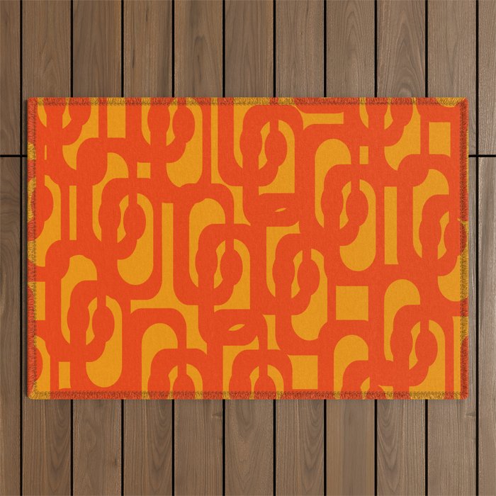 Mid Century Modern Loop Abstract Orange Yellow Pattern Outdoor Rug Gallery Image 1