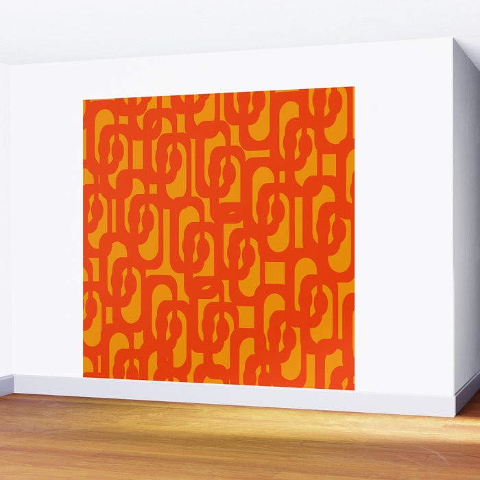 Mid Century Modern Loop Abstract Orange Yellow Pattern Wall Mural Gallery Image 2