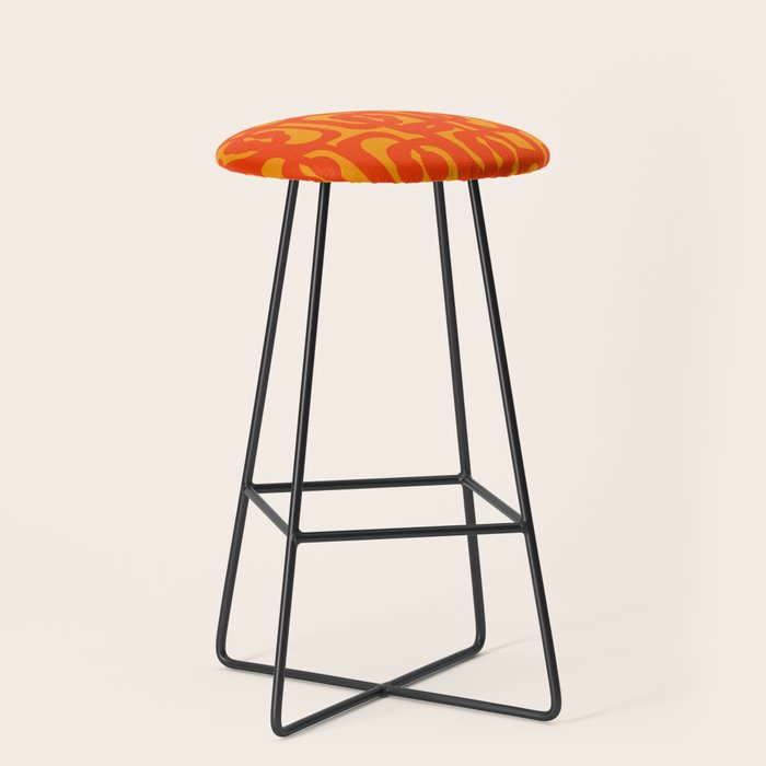 Mid Century Modern Loop Abstract Orange Yellow Pattern Stool Gallery Image 1