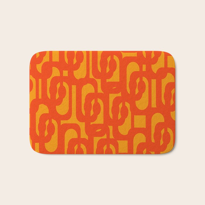 Mid Century Modern Loop Abstract Orange Yellow Pattern Bath Mat Gallery Image 1