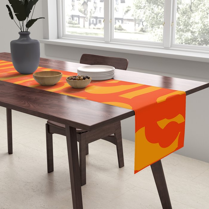 Mid Century Modern Loop Abstract Orange Yellow Pattern Table Runner Gallery Image 2