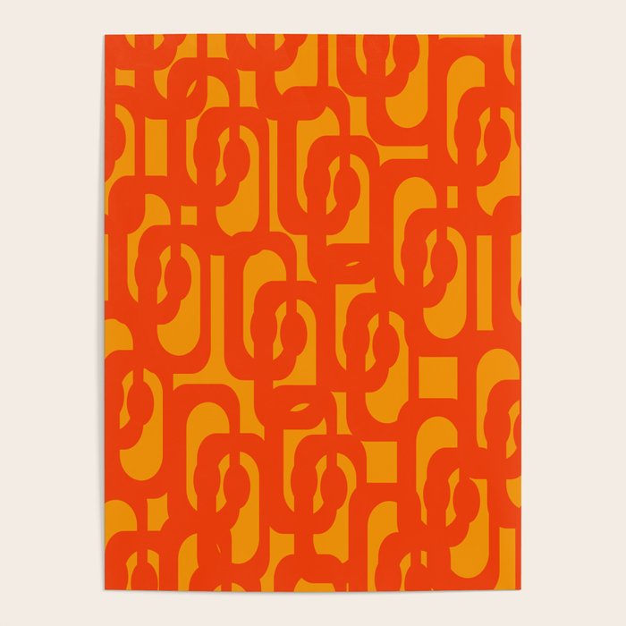 Mid Century Modern Loop Abstract Orange Yellow Pattern Poster Gallery Image 4