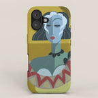 Modernist Woman Portrait, 1920s Cubist Illustration in Earthy Tones iPhone Case Gallery Image 1