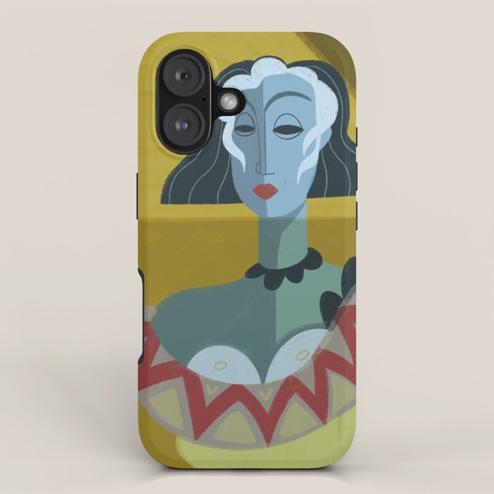 Modernist Woman Portrait, 1920s Cubist Illustration in Earthy Tones iPhone Case Gallery Image 1