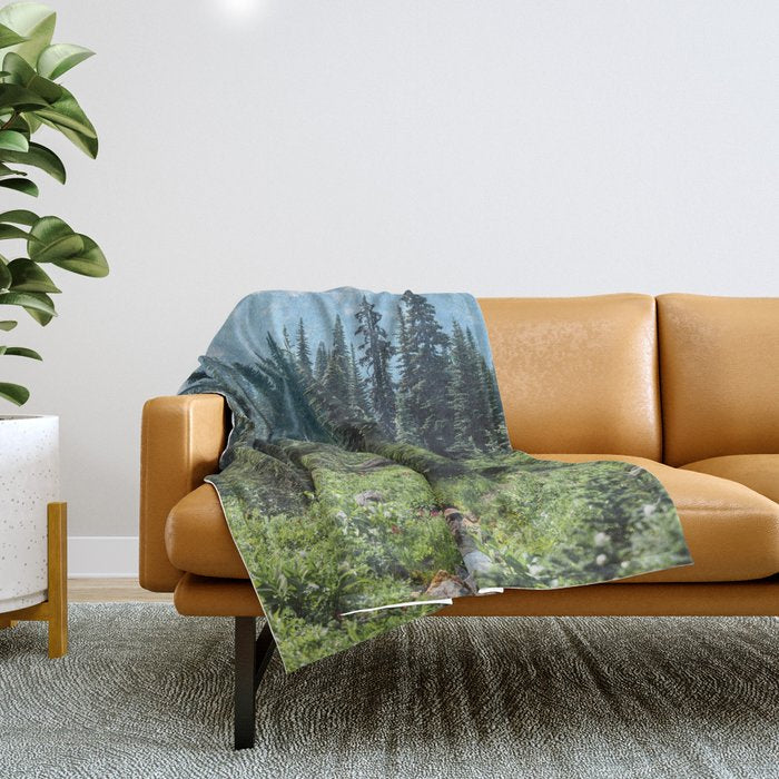 Mount Rainier Classic Mountain Meadow - 129/365 Nature Photography Throw Blanket Gallery Image 1