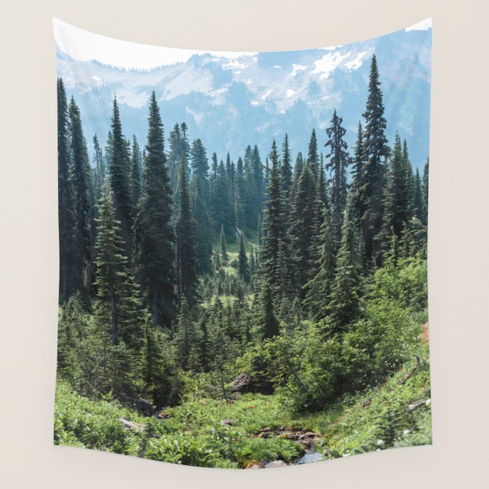 Mount Rainier Classic Mountain Meadow - 129/365 Nature Photography Wall Tapestry Gallery Image 4