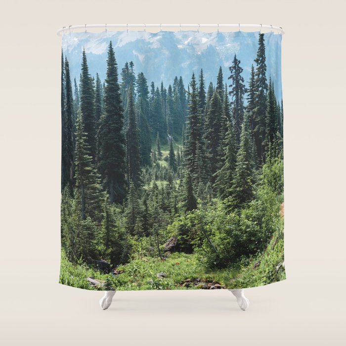 Mount Rainier Classic Mountain Meadow - 129/365 Nature Photography Shower Curtain Gallery Image 1