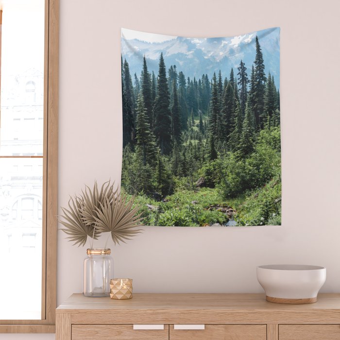 Mount Rainier Classic Mountain Meadow - 129/365 Nature Photography Wall Tapestry Gallery Image 2