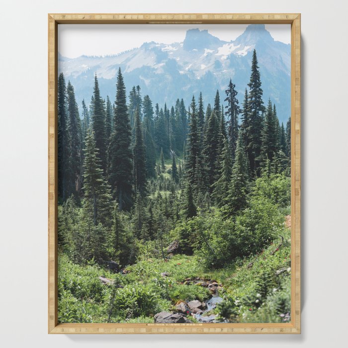 Mount Rainier Classic Mountain Meadow - 129/365 Nature Photography Serving Tray Gallery Image 1