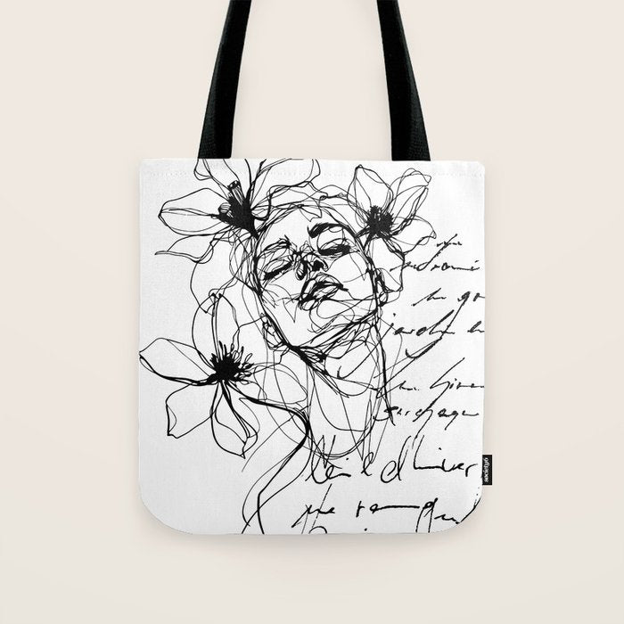 Imperfect Beauty Expressive Line Art Portrait  Tote Bag Gallery Image 1