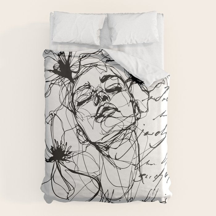 Imperfect Beauty Expressive Line Art Portrait  Duvet Cover Gallery Image 6