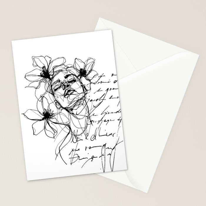 Imperfect Beauty Expressive Line Art Portrait  Stationery Card Gallery Image 2