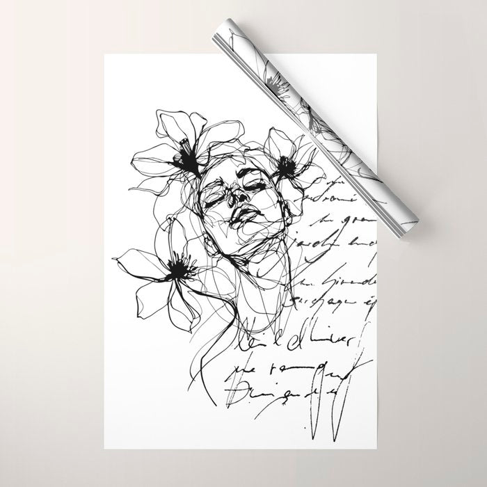 Imperfect Beauty Expressive Line Art Portrait  Wrapping Paper Gallery Image 1