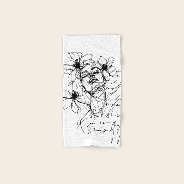 Imperfect Beauty Expressive Line Art Portrait  Bath Towel Gallery Image 1