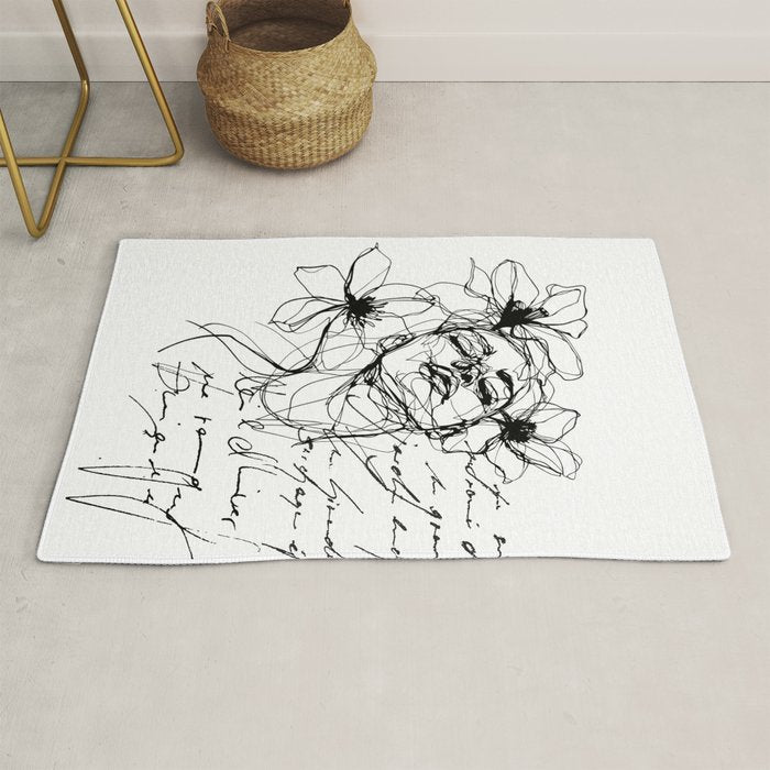 Imperfect Beauty Expressive Line Art Portrait  Rug Gallery Image 1