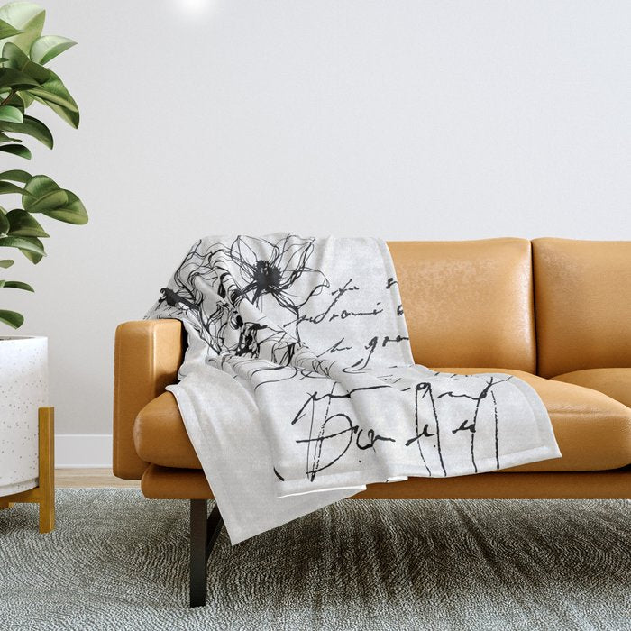Imperfect Beauty Expressive Line Art Portrait  Throw Blanket Gallery Image 1
