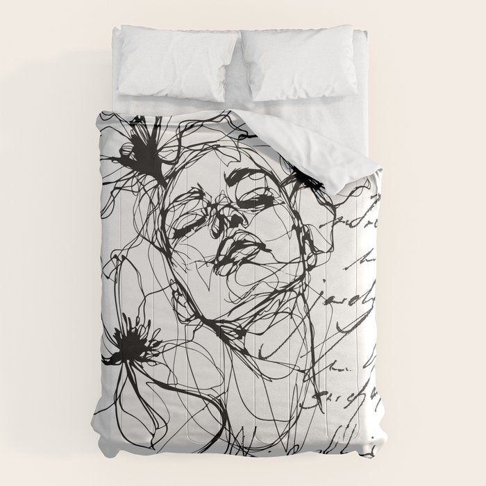 Imperfect Beauty Expressive Line Art Portrait  Comforter Gallery Image 6