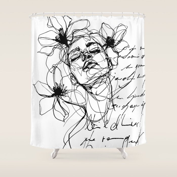 Imperfect Beauty Expressive Line Art Portrait  Shower Curtain Gallery Image 1