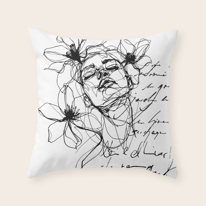 Imperfect Beauty Expressive Line Art Portrait  Throw Pillow Gallery Image 6