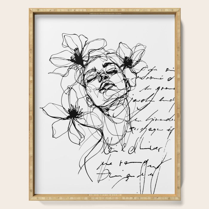 Imperfect Beauty Expressive Line Art Portrait  Serving Tray Gallery Image 1
