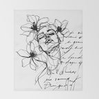 Imperfect Beauty Expressive Line Art Portrait  Throw Blanket Gallery Image 2