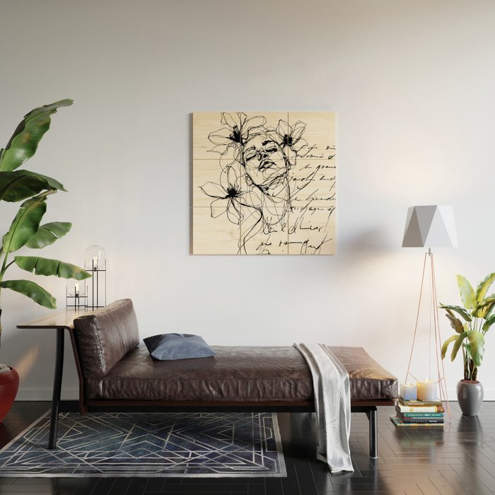 Imperfect Beauty Expressive Line Art Portrait  Wood Wall Art Gallery Image 2