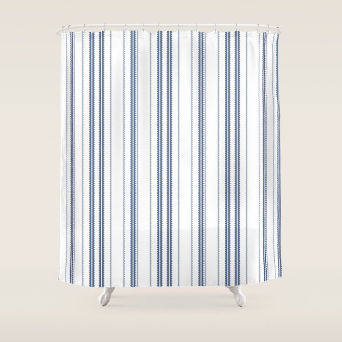 Simple blue and white stripes pattern  Shower Curtain Gallery Image 1