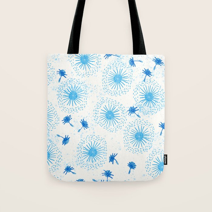 Make A Wish Dandelion Pattern in Sky Blue & Off White Tote Bag Gallery Image 1