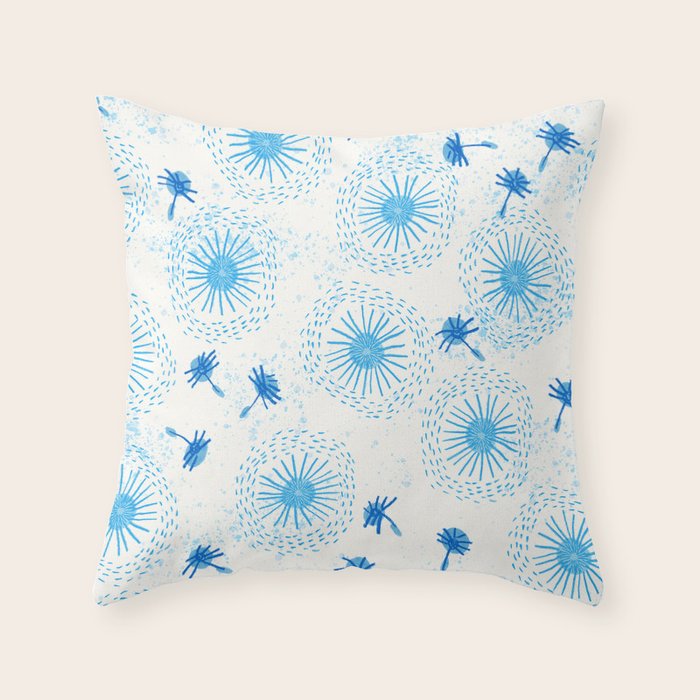 Make A Wish Dandelion Pattern in Sky Blue & Off White Throw Pillow Gallery Image 1