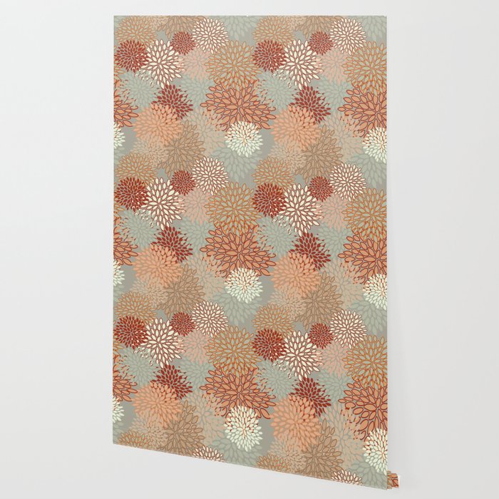 Festive, Floral Prints, Green, Terracotta, Red, Coloured Prints Wallpaper Gallery Image 2