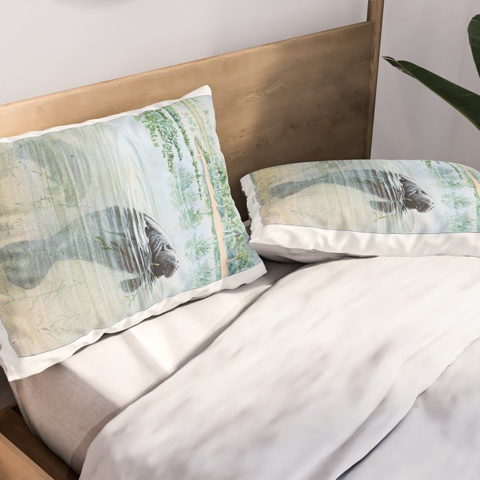 Vintage Florida Manatee Pillow Sham Gallery Image 2
