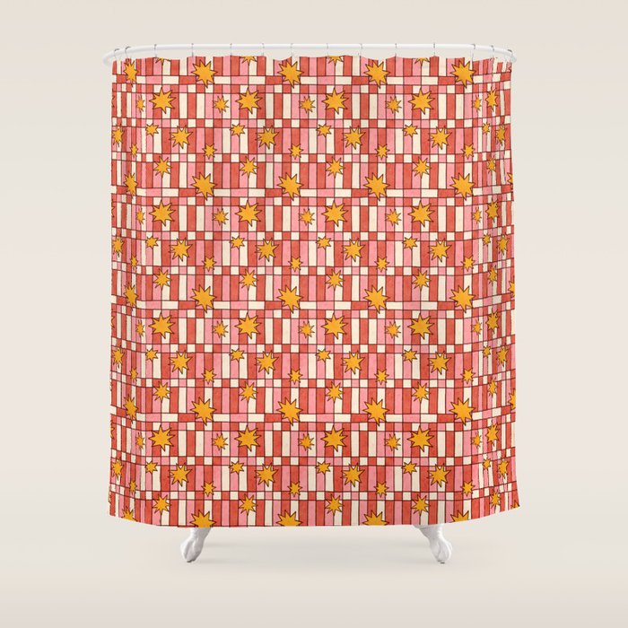 Retro Starry Plaid Shower Curtain Gallery Image 1
