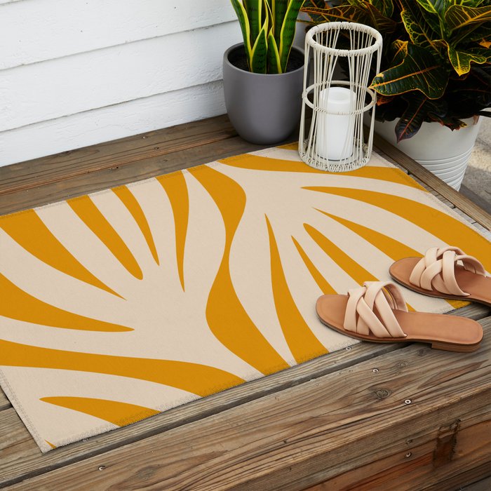 Maldives Minimalist Botanical Abstract in Honey Mustard  Outdoor Rug Gallery Image 2