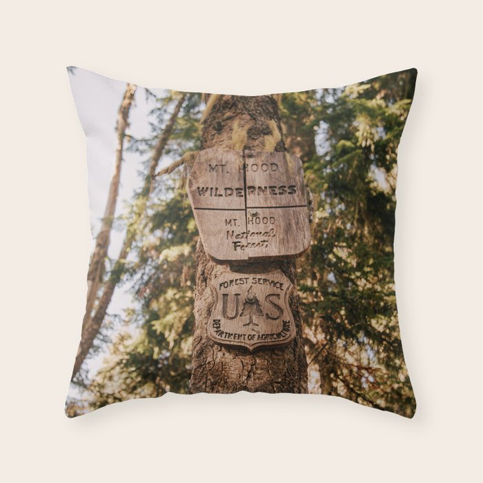 Mt Hood Wilderness Sign Throw Pillow Gallery Image 1