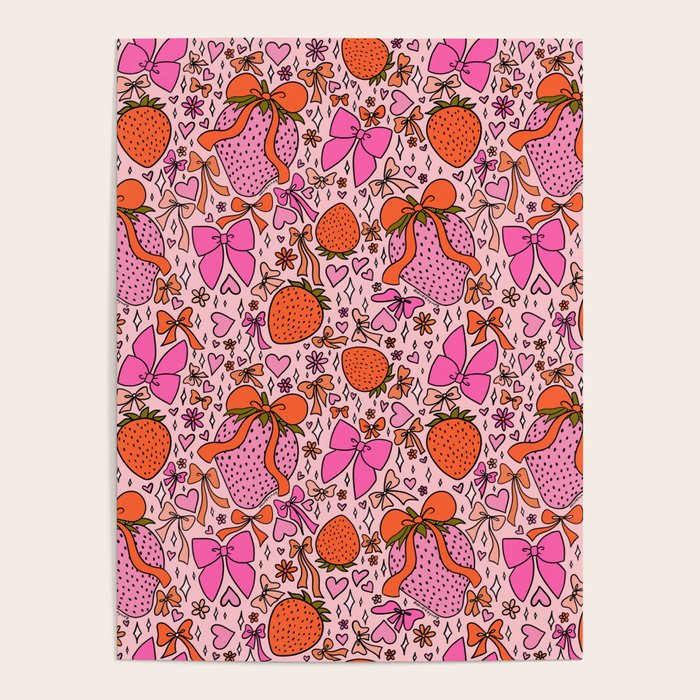 Strawberries and Bows Print Poster Gallery Image 1