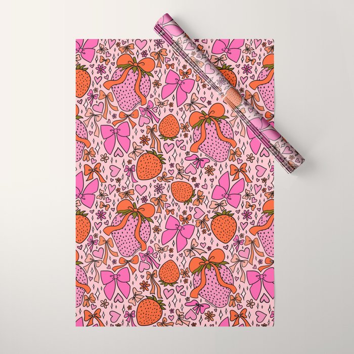 Strawberries and Bows Print Wrapping Paper Gallery Image 1