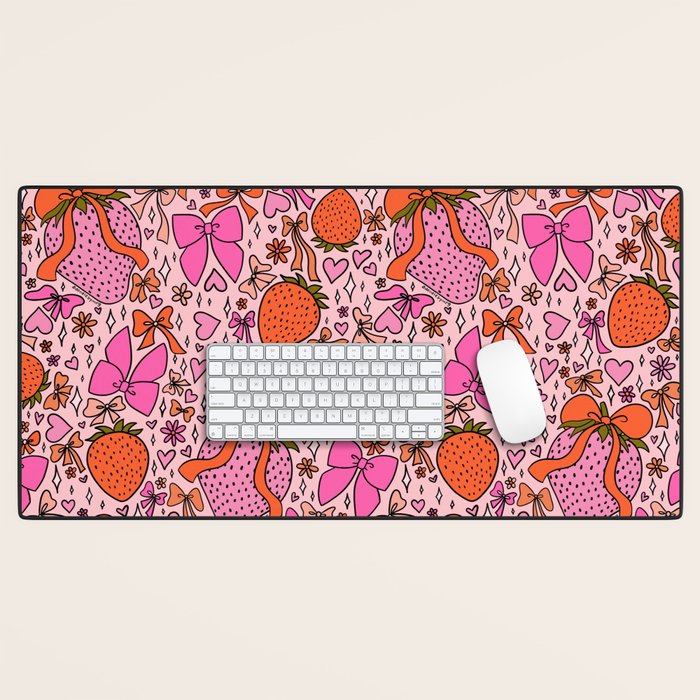 Strawberries and Bows Print Desk Mat Gallery Image 1