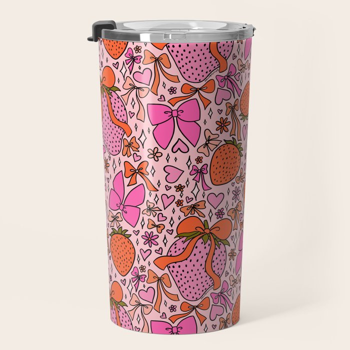 Strawberries and Bows Print Travel Mug Gallery Image 3