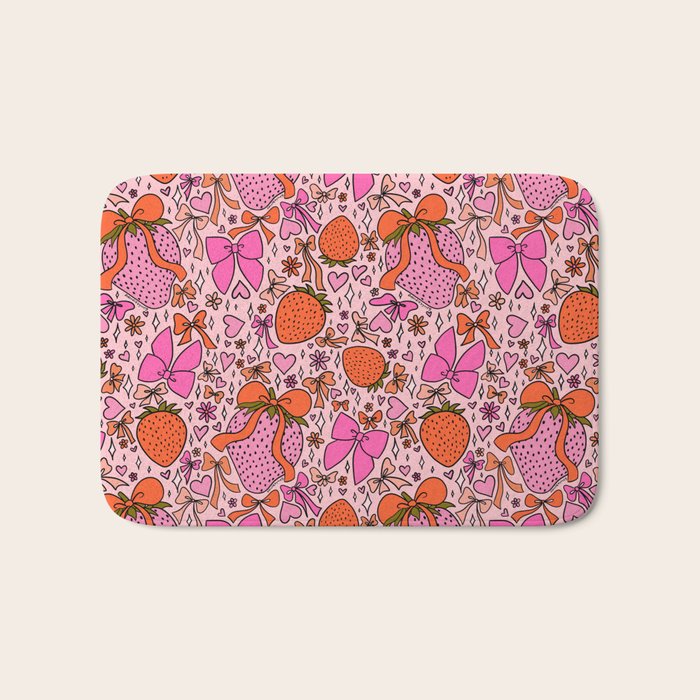Strawberries and Bows Print Bath Mat Gallery Image 1