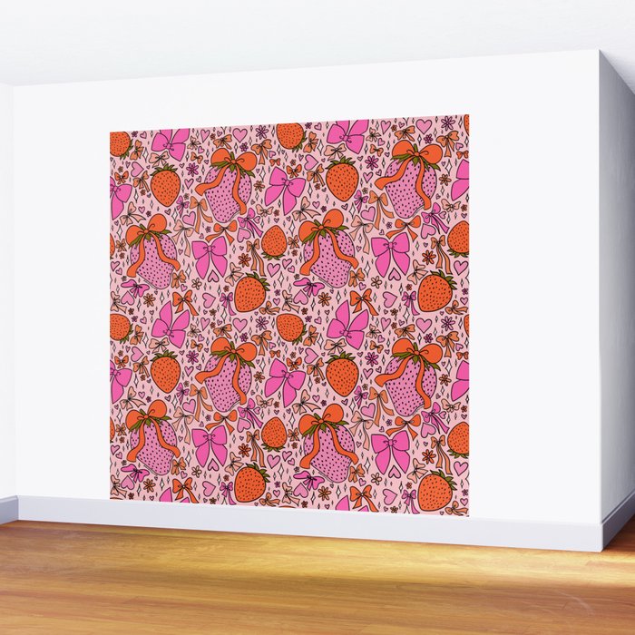 Strawberries and Bows Print Wall Mural Gallery Image 2
