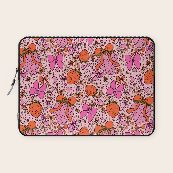 Strawberries and Bows Print Laptop Sleeve Gallery Image 1