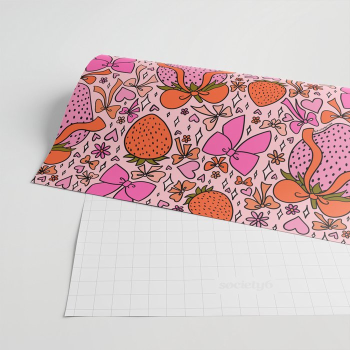 Strawberries and Bows Print Wrapping Paper Gallery Image 2