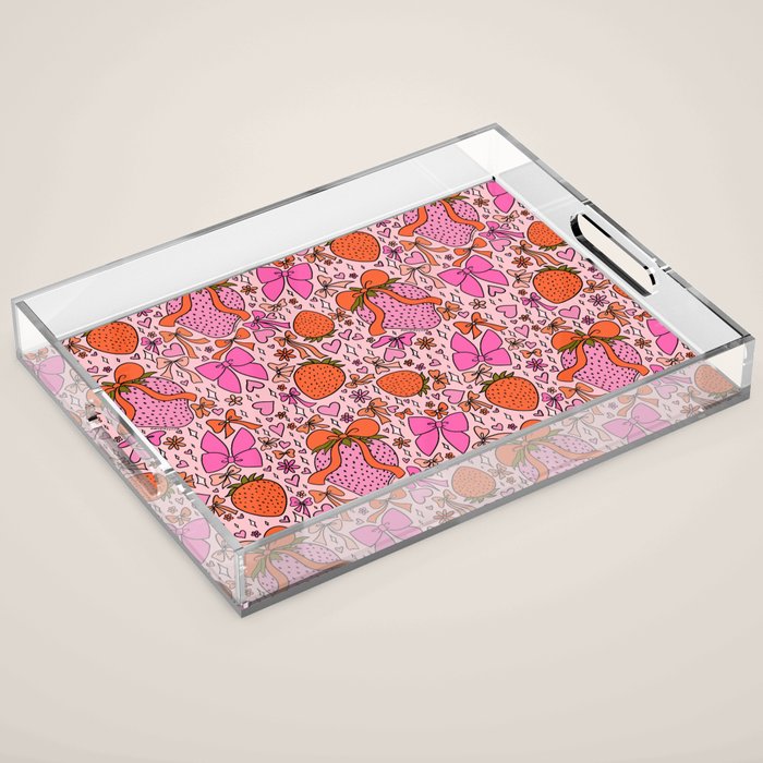 Strawberries and Bows Print Acrylic Tray Gallery Image 1